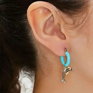 Cute Dolphin charm Blue hoop Women's Hot Fashion Earrings set